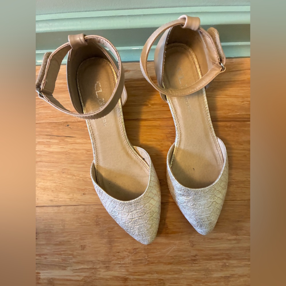 CL by Chinese Laundry Metallic Gold Ankle-Strap wedges